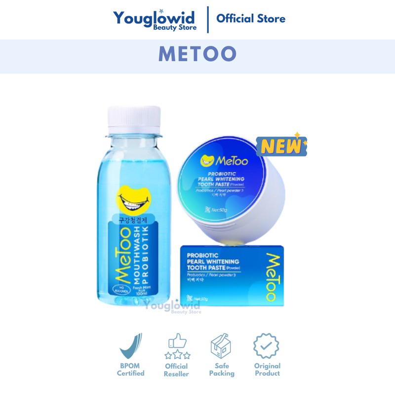 【Official Outlet】METOO Mouthwash Fresh Mint Probiotic Pearl Whitening Tooth Paste Obat Kumur Bubuk Pemutih Pasta Gigi Oral Care Set Probiotik Penghilang Pembersih Noda Karang Gigi Bau Mulut Viral BPOM