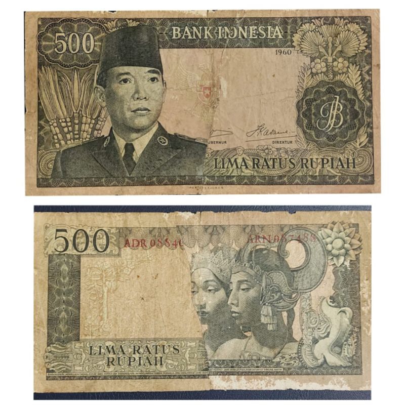 Uang Kuno Indonesia Series Sukarno 500 Rupiah 1960 Renyah ada sobek direkatkan renyah Dijamin Origin