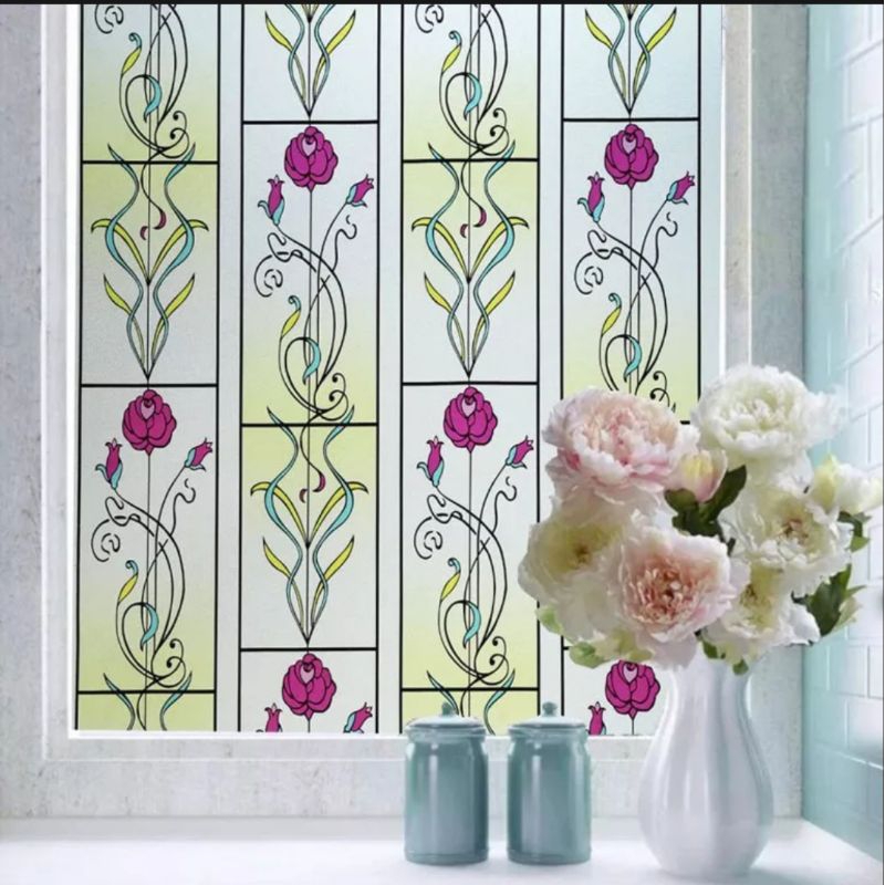 STIKER KACA MOTIF PATRI  JENDELA RUMAH, SANDBLASH MOTIF BUNGA PATRI
