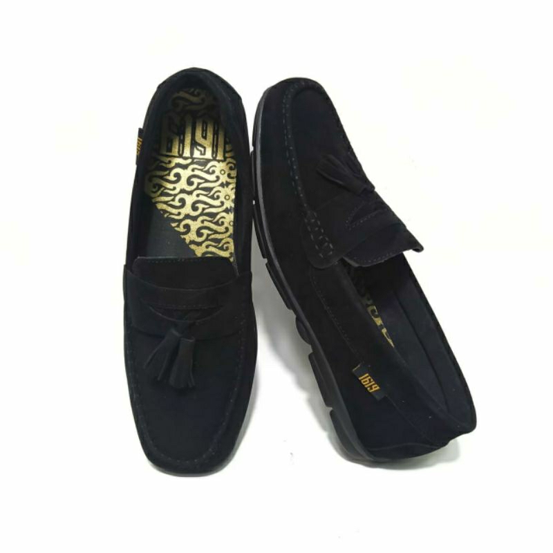 ZEPPLIN Sepatu Kasual Pria Semi Formal Slip On Kulit Suede Loafers Casual Kerja Kuliah Trendi Hitam