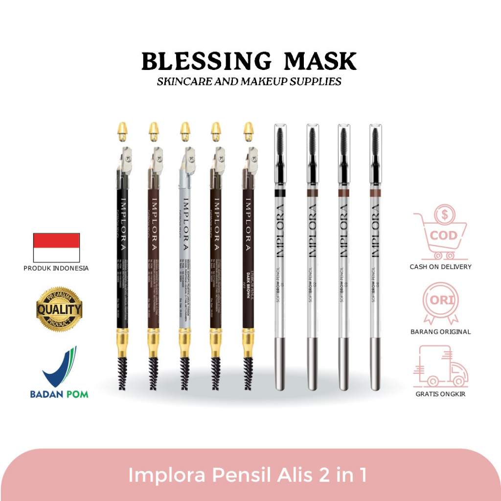 IMPLORA Eye Brow Pencil 2 IN 1 | SOFT BROW ( PENSIL + SERUTAN + SIKAT )   / 2IN1 eyebrow black eyebr