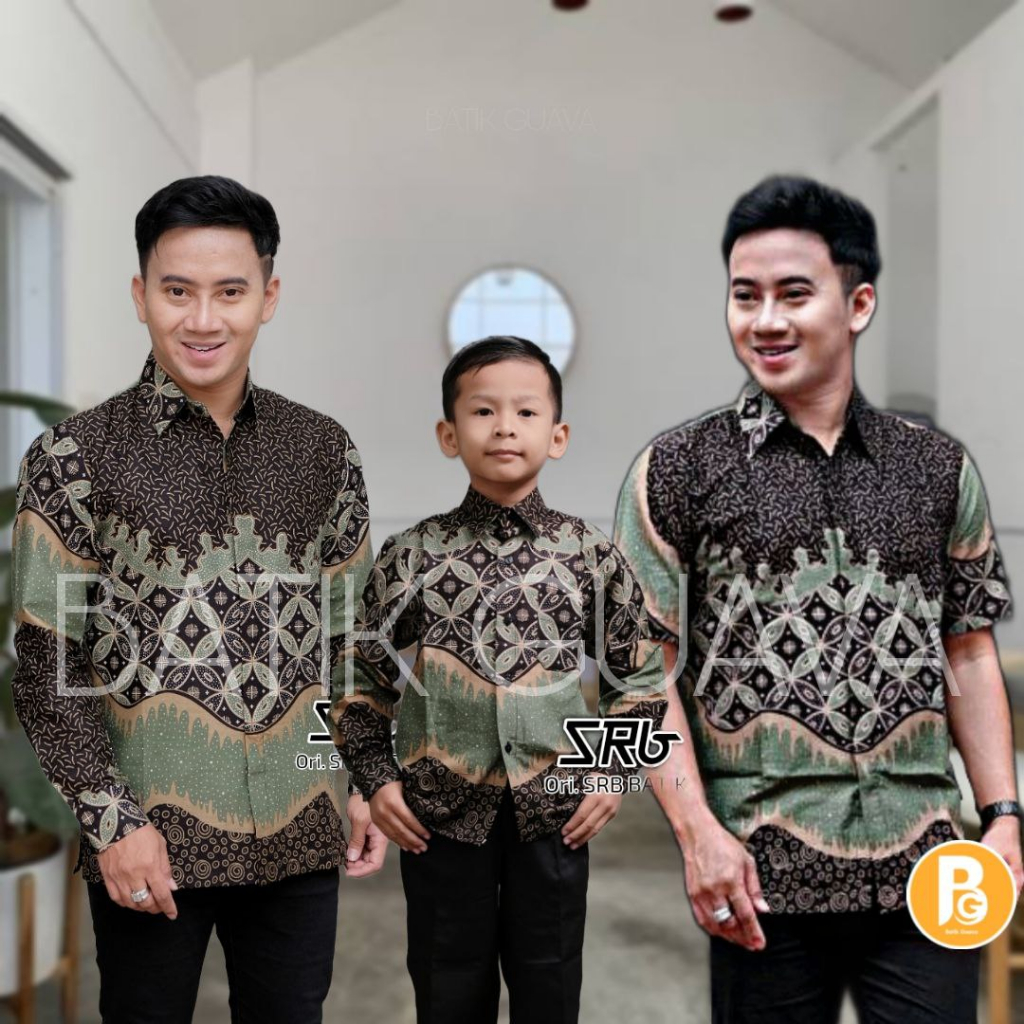 BATIK GUAVA - Terbaru Couple Sweet Batik Ayah dan Anak Motif Kawung Hijau sage - Batik Sage Green