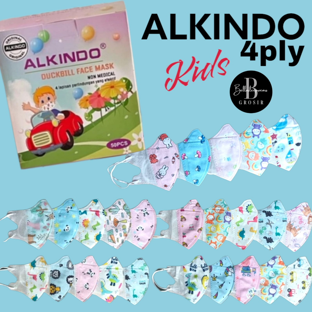 4PLY MASKER DUCKBILL DB ANAK ALKINDO MOTIF ORIGINAL KIDS MASK BOX ISI 50 PC