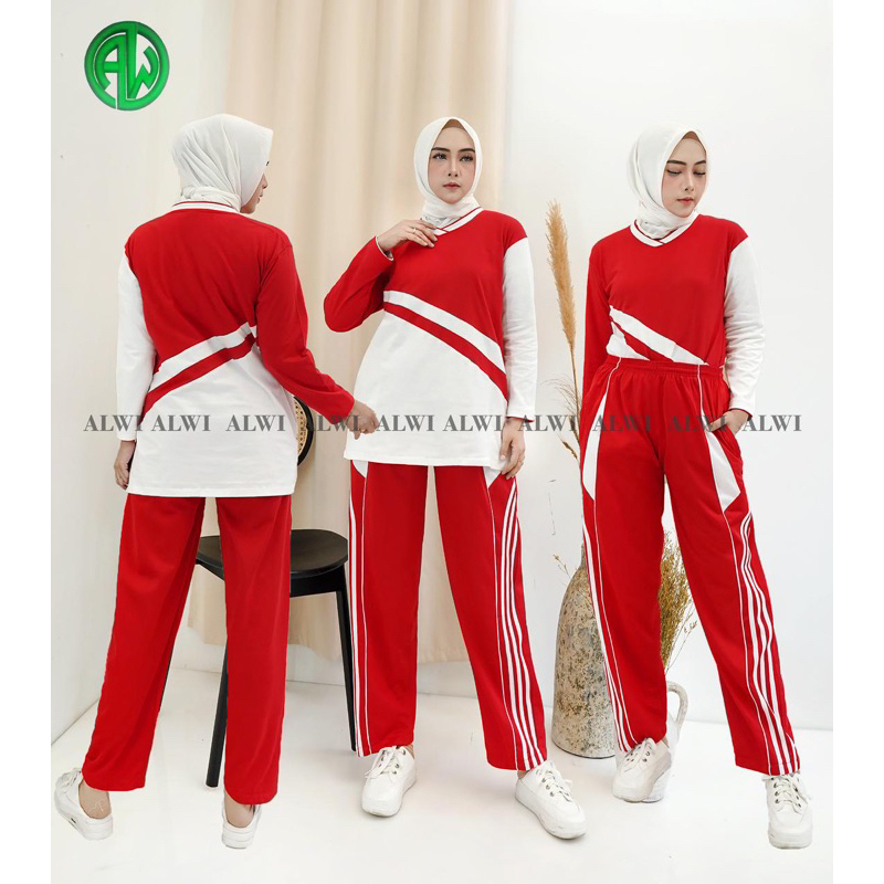 BAJU STELAN OLAHRAGA MUSLIMAH MERAH PUTIH BUAT LOMBA AGUSTUSAN (03)