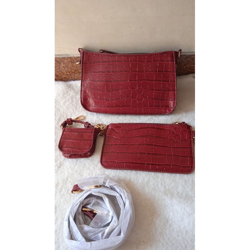 Tas Zara Croco Maroon 3in1