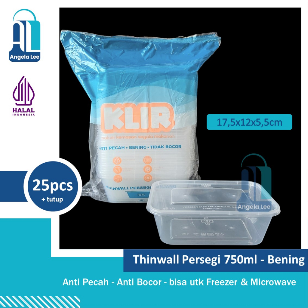 KLIR Thinwall Anti Pecah Persegi Kotak Makanan 500/650/750/1000ml 25pcs kontainer anti bocor