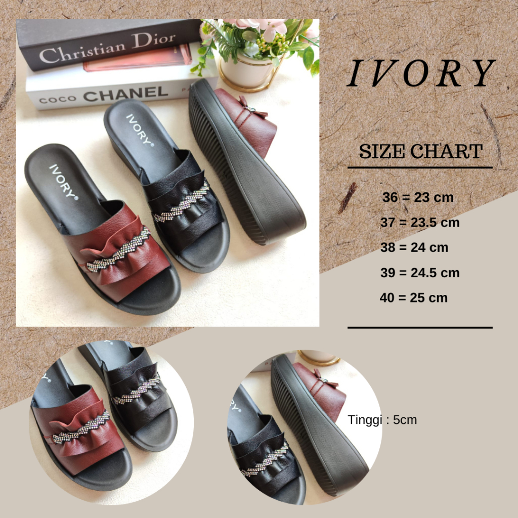 IVORY Sandal Wanita Wedges 5cm Import