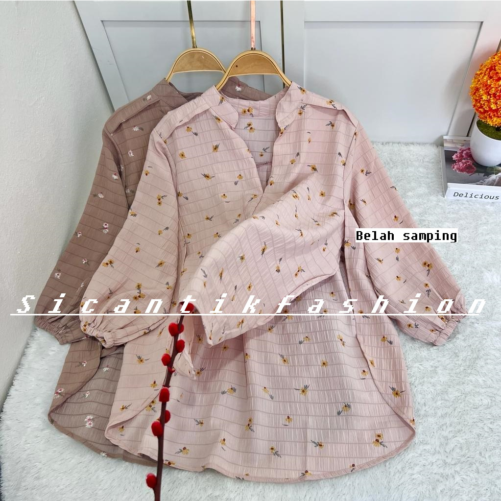 BLOUSE KOREAN / ATASAN WANITA COTTON CRINKLE PREMIUM MOTIF BUNGA