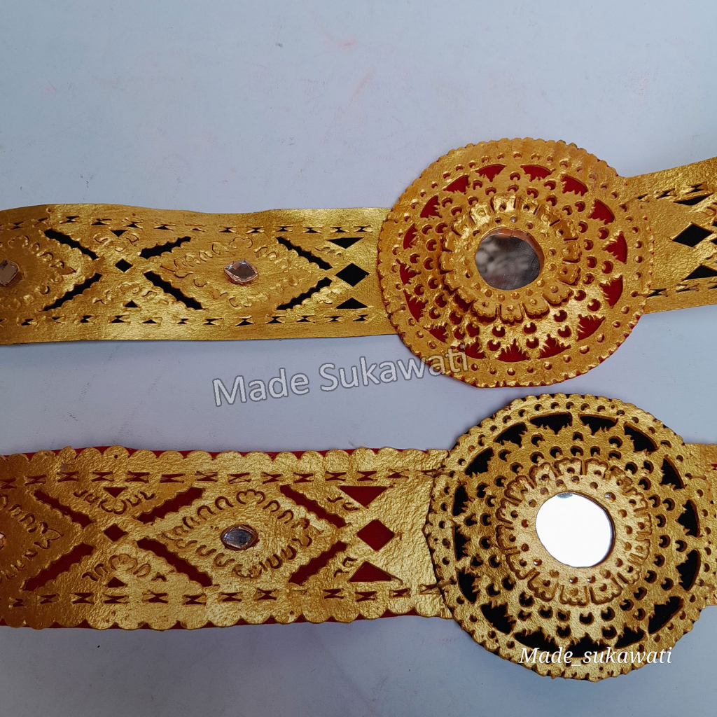 Sabuk Pending Ikat Pinggang Tari Bali bahan kulit hitam gold ukiran Sabuk