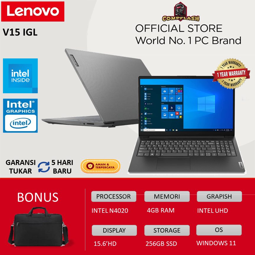 LAPTOP LENOVO V15 N4020 RAM 4GB 256GB SSD WINDOWS 11 15.6INCH