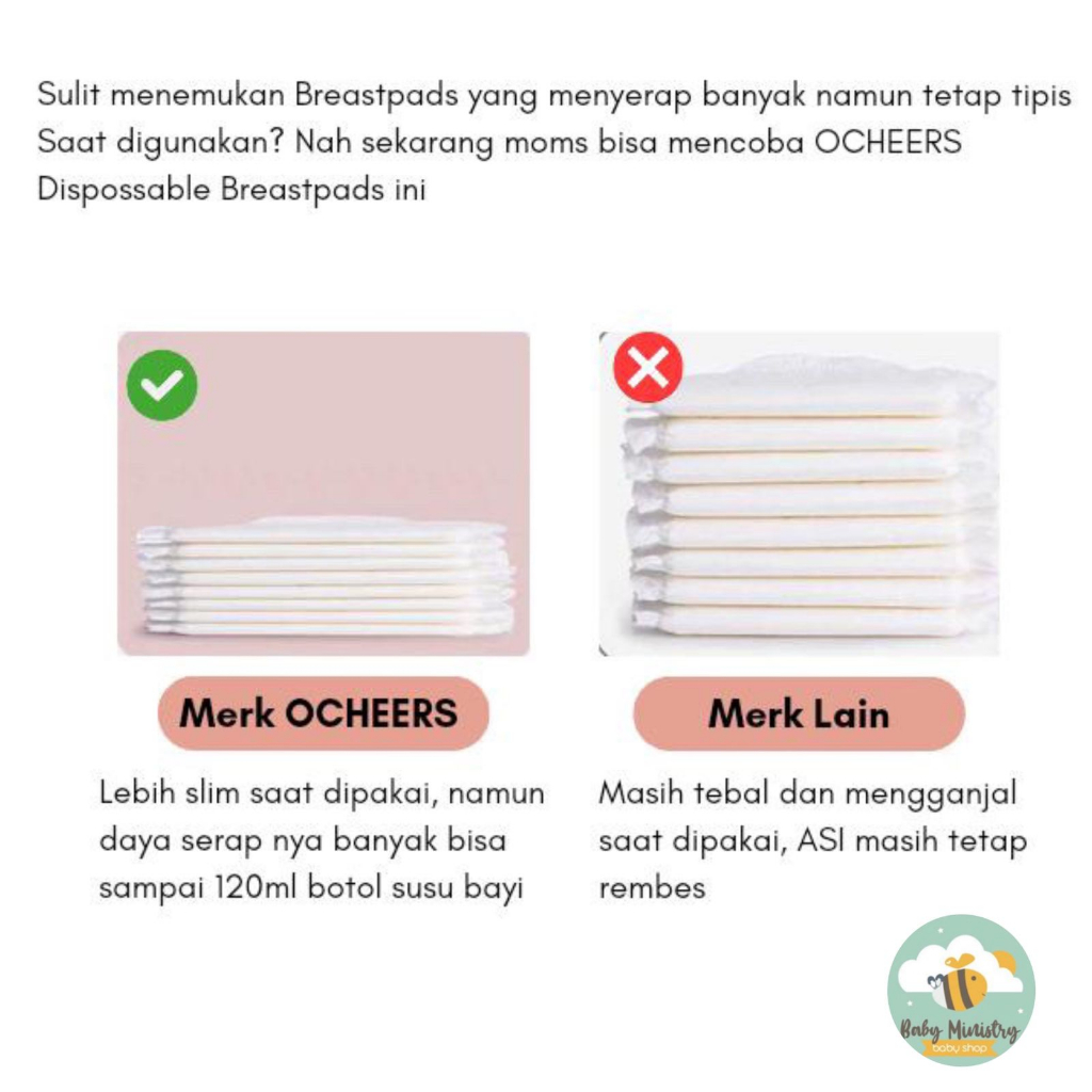 OCHEERS Dispossable Breastpads (isi 30) - bantalan asi  / anti bocor / IRIS / PIGEON/ dacco mama / busui / menyusui / travelling / travel pack /  katun impor / breast pad / breastpad / bpa free