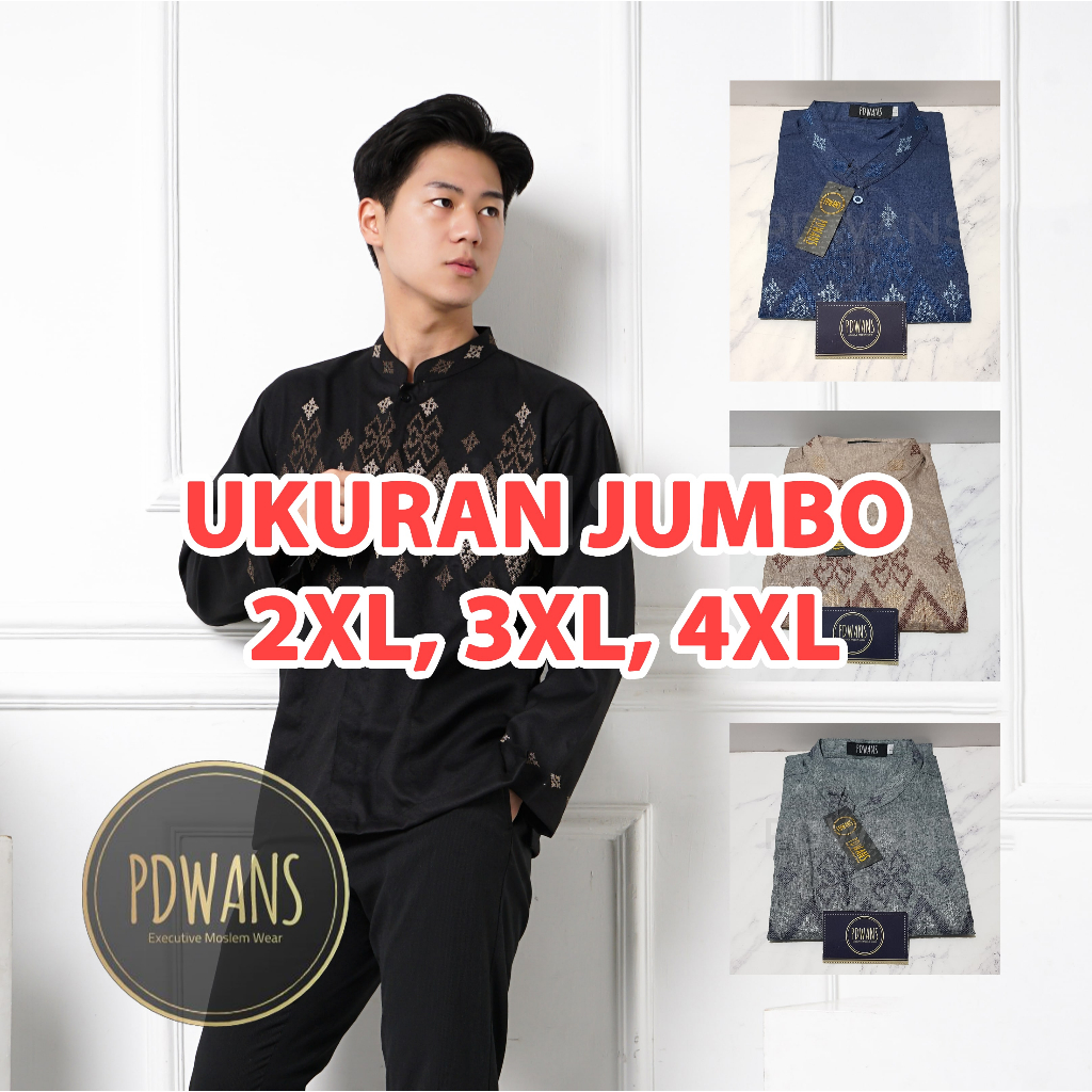 Baju Koko JUMBO Katun Madinah Lengan Panjang seri Warna Ukuran XXL XXXL XXXXL 2XL 3XL 4XL WANSPJG05 - PDWANS