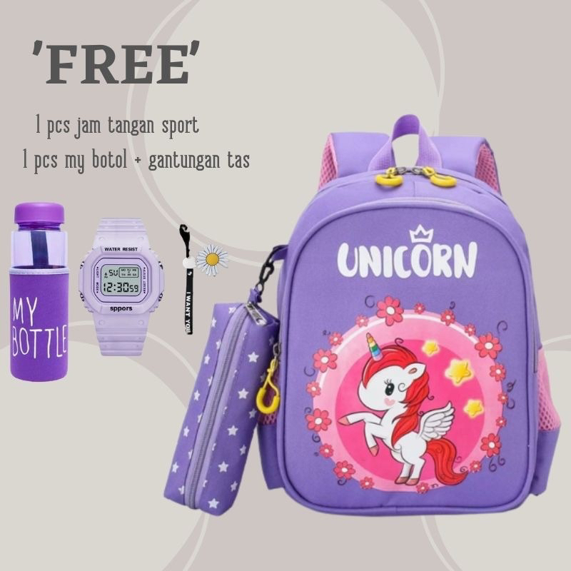 Tas Anak Ransel Sekolah 2in1 Karakter Unicorn Kartun Lucu Model Tas Taman Anak Tren Untuk Anak Perempuan