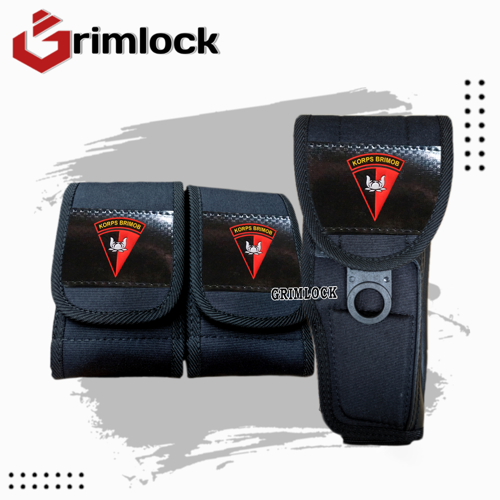 Sarung Pistol Panjang Hitam Brimob / Magazen Double / Holster Panjang