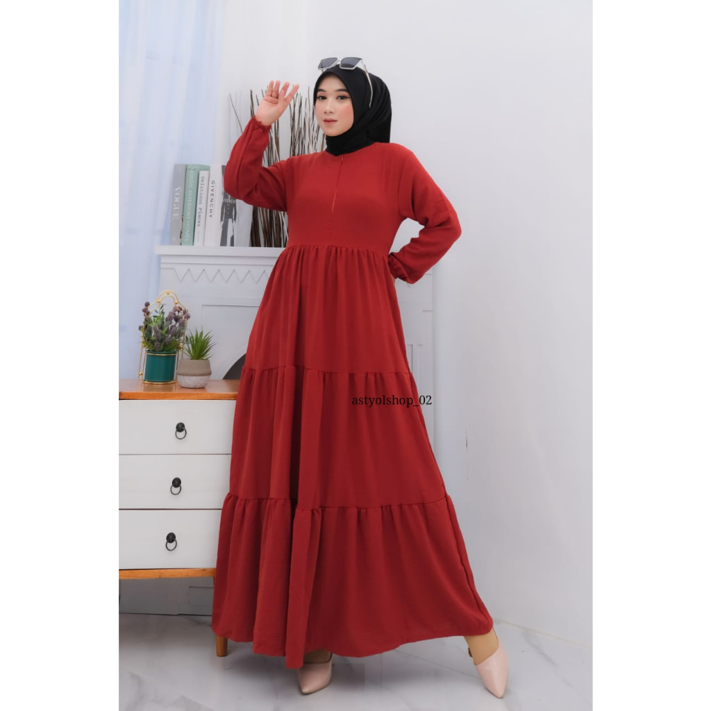 Rempel Susun Tali Bahan Crinkle Airflow / Pakaian Muslimah Terbaru / Gamis Wanita Terlaris