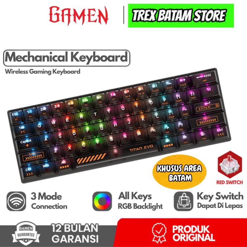 GAMEN MECHANICAL KEYBOARD TITAN EVO MULTI WIRELESS MODE RGB [ BATAM ]