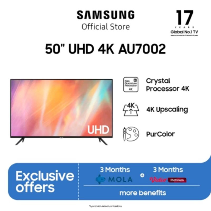 LED TV Samsung 50-55 Inch AU7002 Crystal UHD 4K Smart TV WiFi/YouTube/Netflix Digital