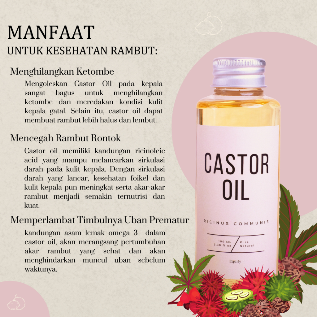 Castor Oil - Minyak Jarak 60 dan 100 ml - Serum Perawatan Rambut, Wajah dan Kulit 100% Murni