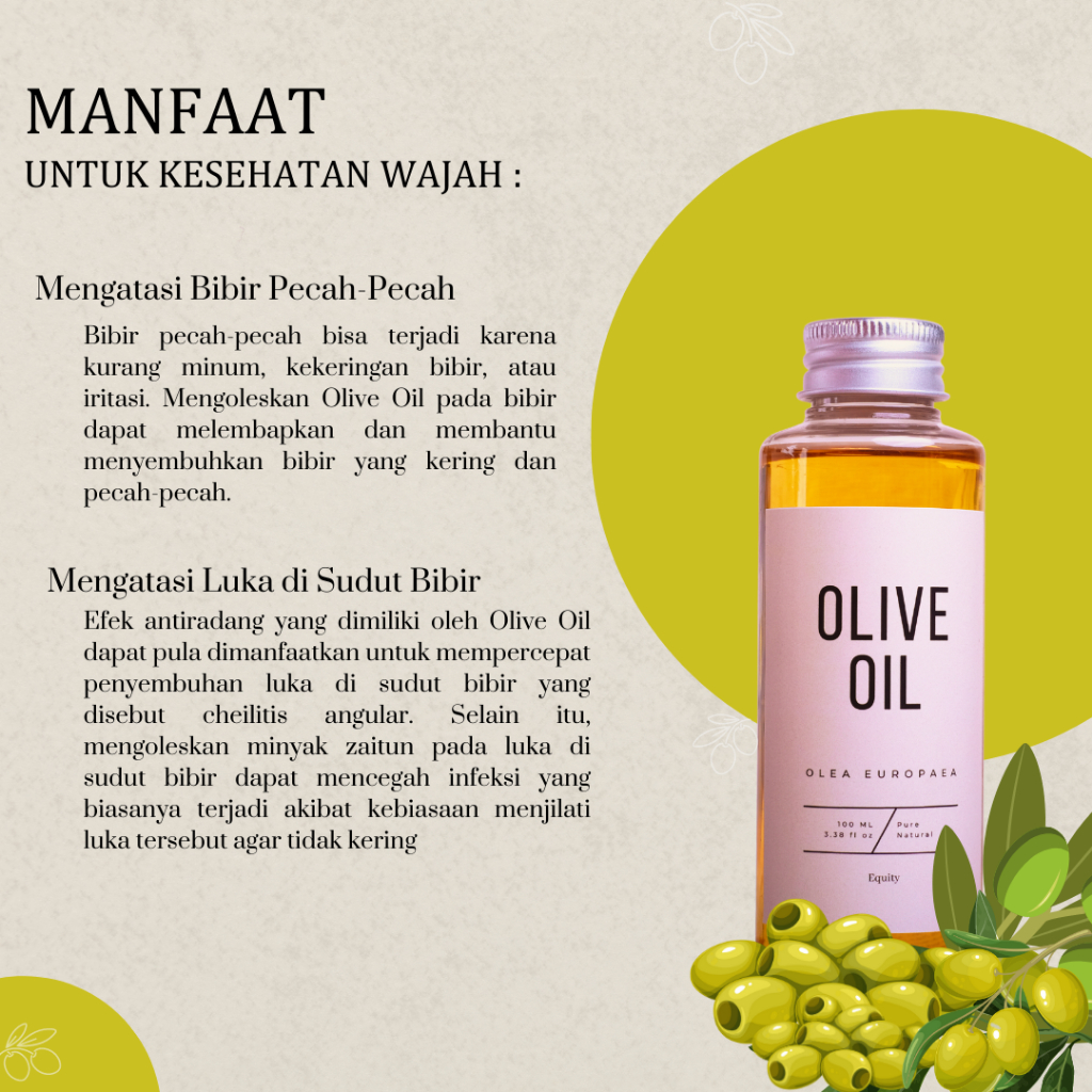 Olive Oil - Minyak Zaitun 60 dan 100 ml - Serum Perawatan Rambut, Wajah dan Kulit 100% Murni