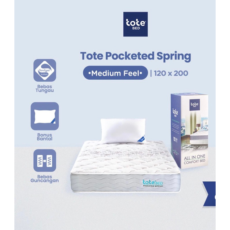 Tote Bed Kasur In a Box Pocket Spring ukuran 120 x 200