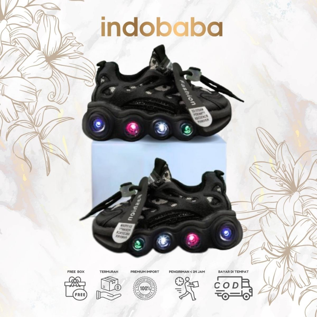 indobaba Sepatu Anak LED Perempuan Sneaker Anak Laki Laki Import Usia 1-5 Tahun S173