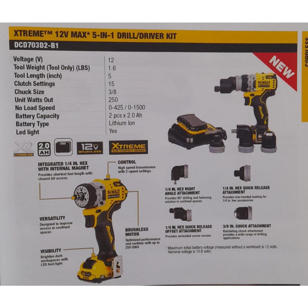 DeWalt XTREME DCD703 Cordless Brushless 5 In 1 KIT DEWALT DCD703D2-b1