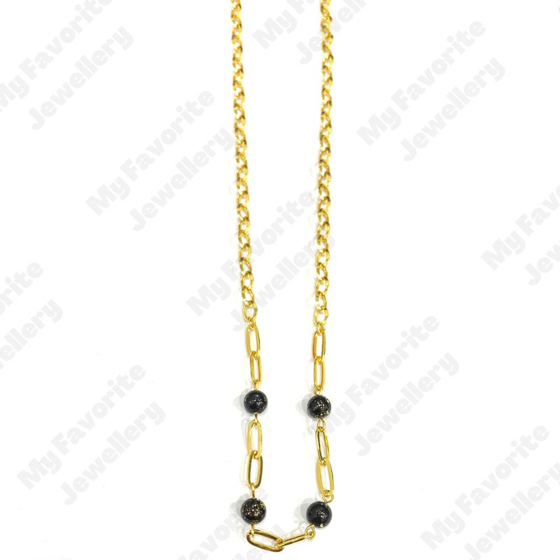 Kalung Paper Clip Bola Hitam Emas Asli Kadar 700