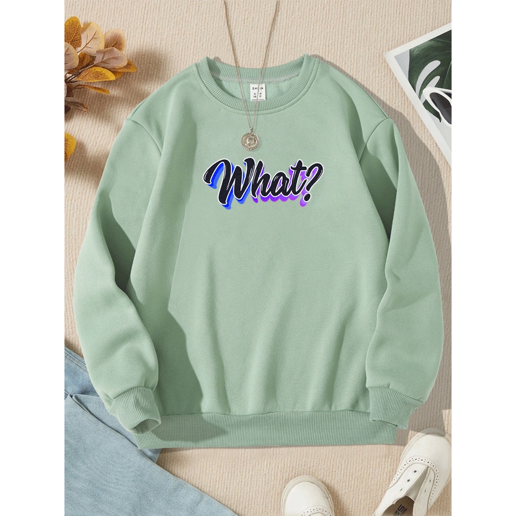 Sweater Basic Wanita WHAT Switer Crewneck Oblong Remaja Dewasa Sweater Cewe flecce Murah Hitam Coksu Dusty Taro Mint