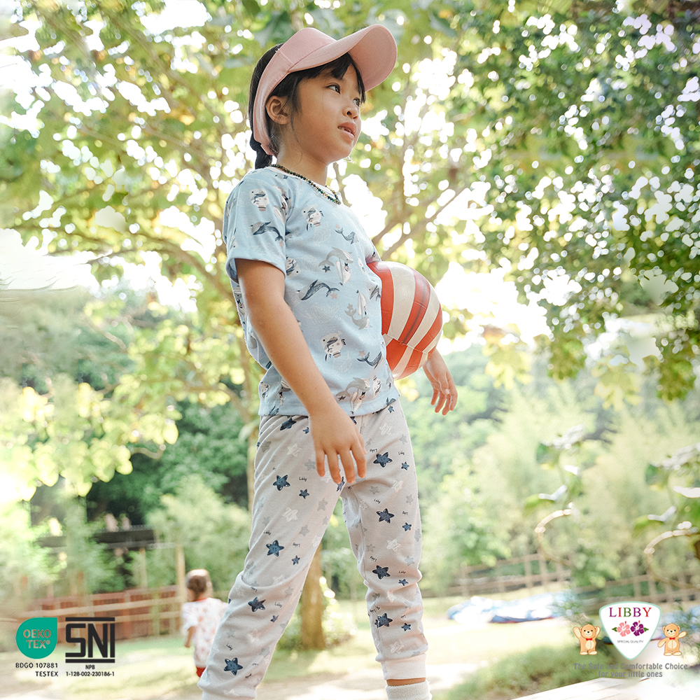 LIBBY Stelan Oblong Baju Pendek Celana Panjang Motif  (1 stel) S |  M | L