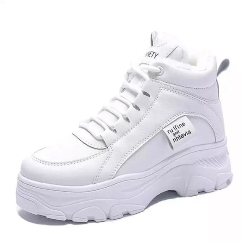 Ds Sepatu Boots Casual Wanita Putih Korean Style High-Top Hangat Berbulu Halus