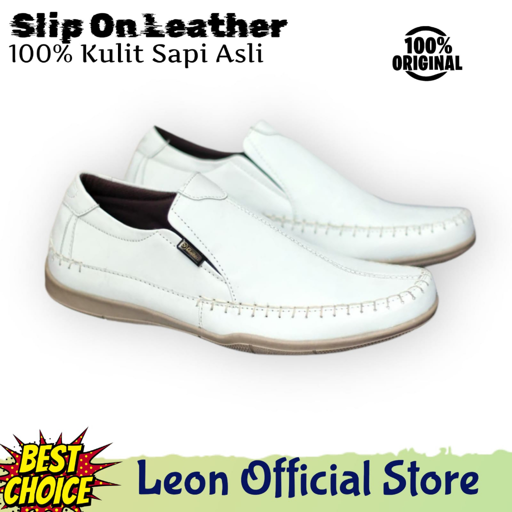 SEPATU SLIP ON PUTIH PRIA KULIT ASLI ORIGINAL SLOP CASUAL ORIGINAL SLIP ON KULIT COWOK MEN ORI