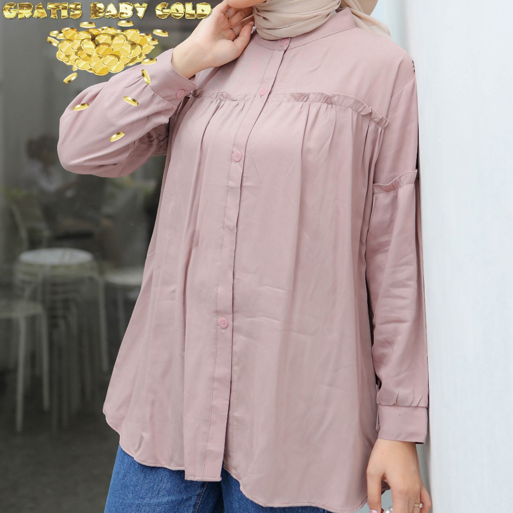 FREE GOLD Atasan Wanita Sorya Blouse Bluse Jumbo Dengan Gaya Korean Style, Baju Oversize Crinkle Air