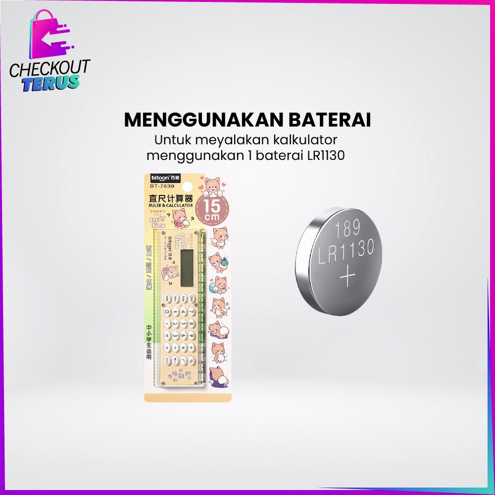 CT A65 Kalkulator Penggaris Karakter 2IN1 Mini Praktis Multifungsi Perlengkapan Sekolah Anak Kalkulator 8 Digit Penggaris 15cm Ruler Set