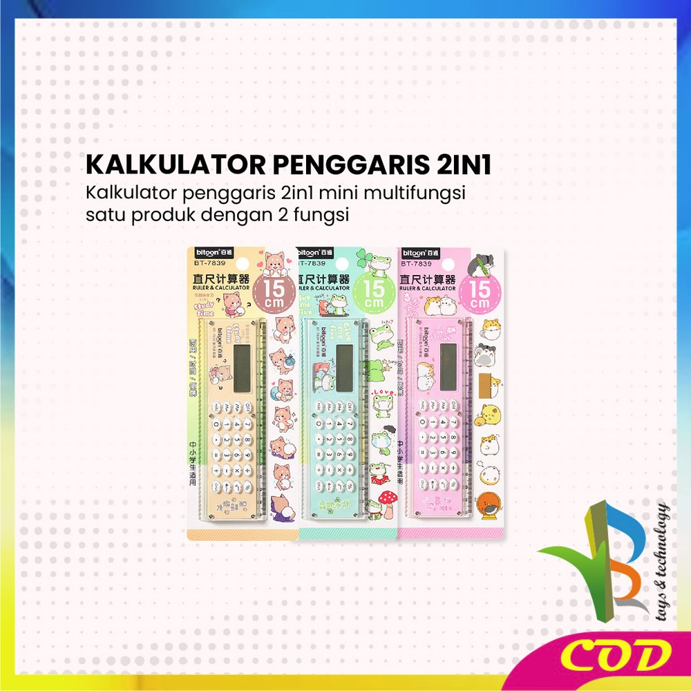 RB-A65 Kalkulator Penggaris Karakter 2IN1 Mini Portable Multifungsi / Kalkulator 8 Digit Penggaris 15cm / Perlengkapan Sekolah Anak Praktis / Ruler Set Calculator Import