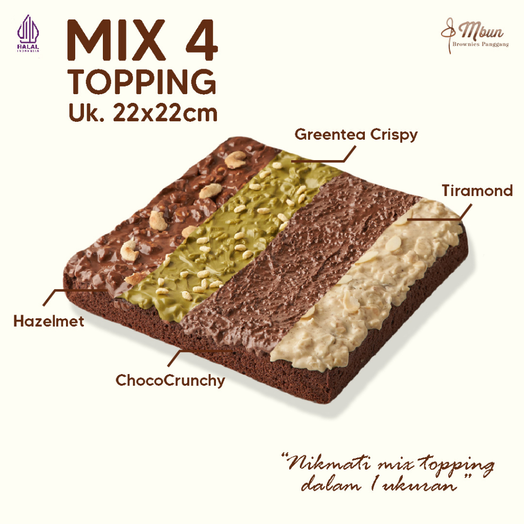 Mbun Brownies Panggang Mix Topping Ukr 22x22  | Brownies Panggang | Brownies Melted | Fudgy Brownies | Coklat | Keju | Makanan Ringan