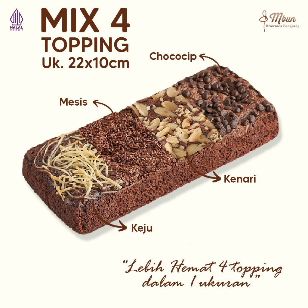 Mbun Brownies Panggang Mix Topping ukr 22x10 | Mbun Brownies Panggang | Brownies Melted | Fudgy Brownies | Coklat | Keju | Makanan Ringan