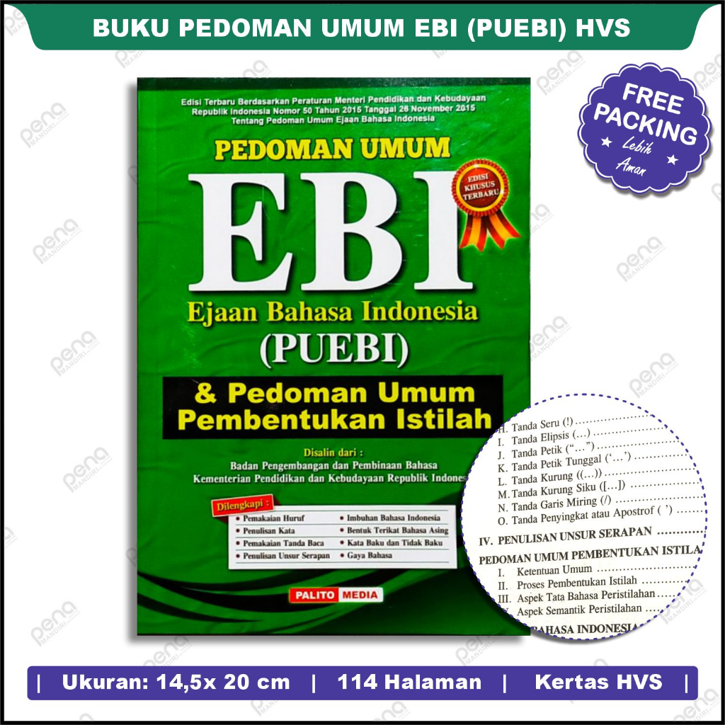 Buku PUEBI Pedoman Umum EBI Ejaan Bahasa Indonesia Edisi Lengkap - PALITO HVS