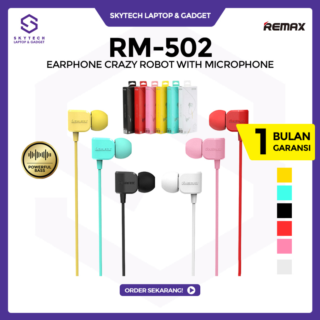 EARPHONE REMAX CRAZY ROBOT RM 502 IN EAR COLORFUL HEADSET WITH MICROPHONE HANDSFREE RM502 ORIGINAL