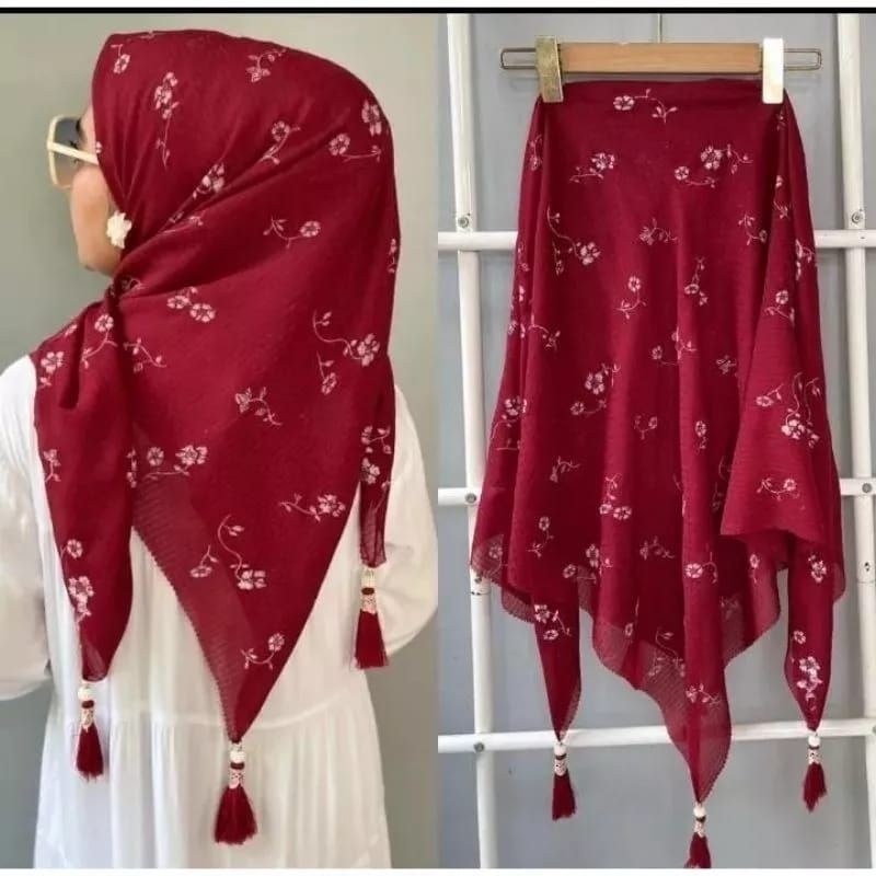 HIJAB SEGIEMPAT WAFELLRUBY JAMBUL MOTIF BUNGA KECIL/  SEGI EMPAT TASSEL JAMBUL  /SEGI EMPAT MOTIF