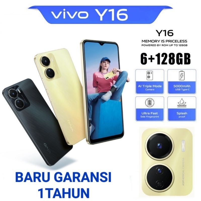 HP VIVO Y16 ORI RAM 6/128GB [NEW ARRIVAL,+5000mAh+USB Type-C,BARU GARANSI 1TAHUN FULSET GARANSI 1TAHUN