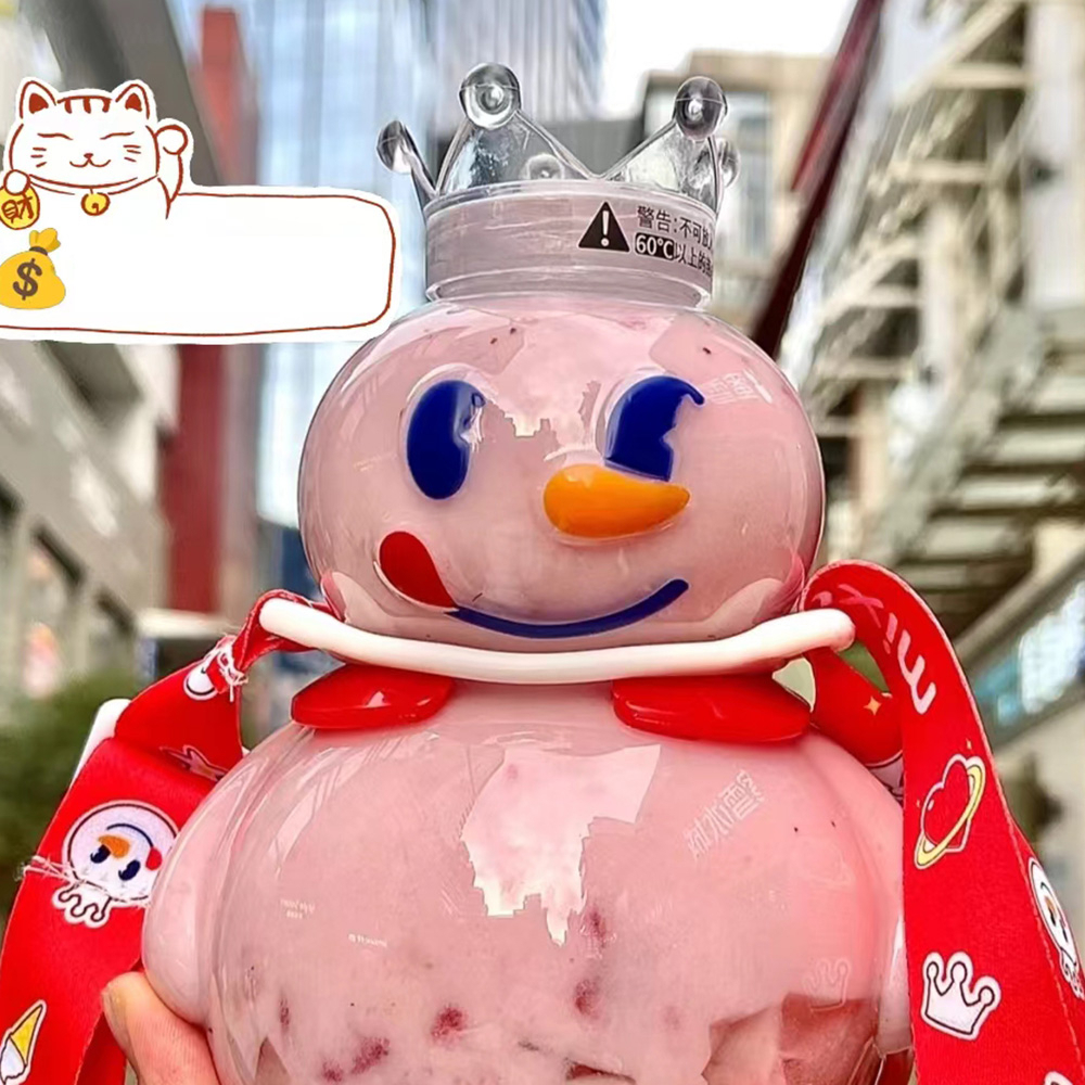 Snowman King Botol Motivasi Botol Air Dengan Tali Portabel Musim Panas Anak Kapasitas Besar Cangkir Teh Susu