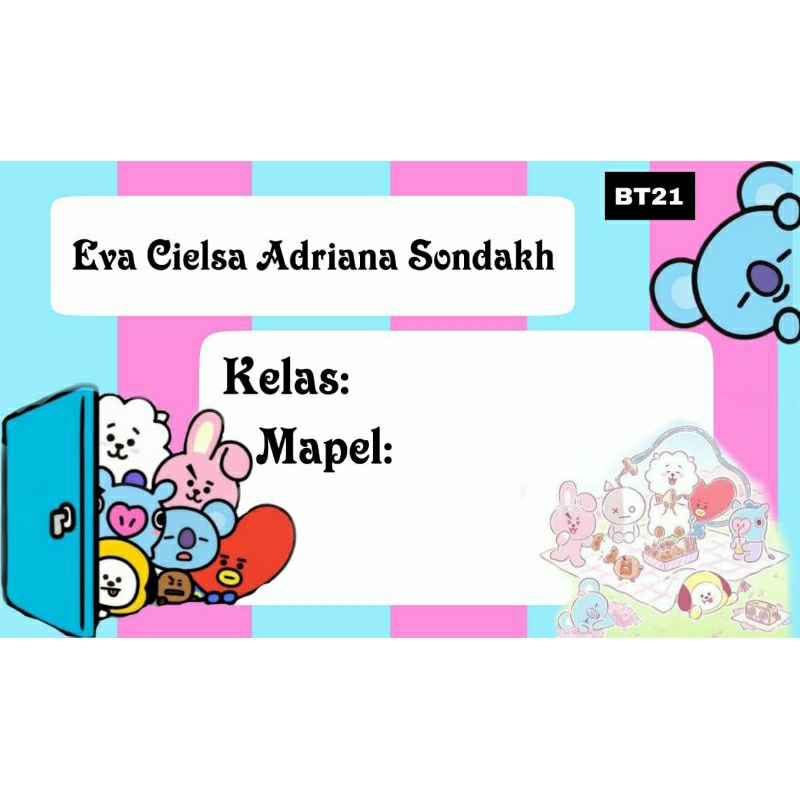 

LABEL BUKU SEKOLAH MOTIF BT21