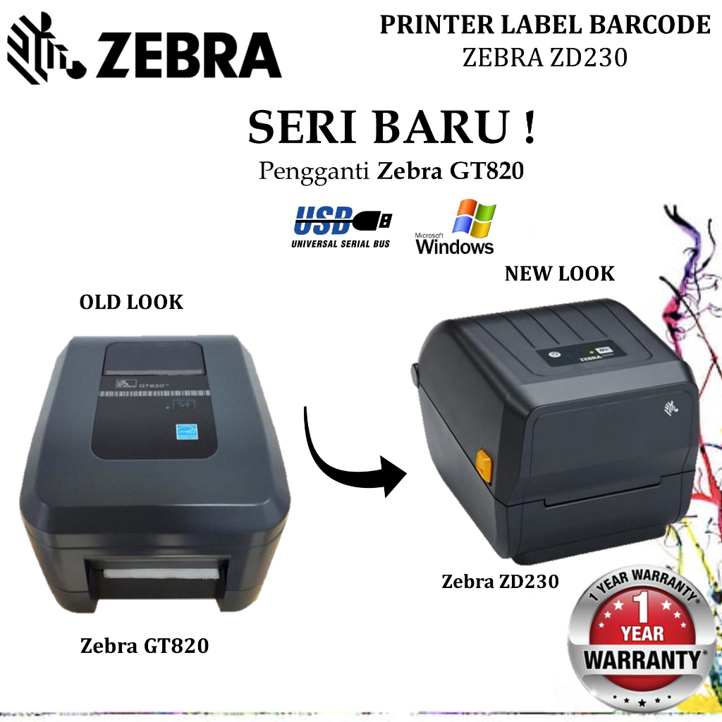 ZEBRA ZD-230 PRINTER PRINTER LABEL THERMAL 100MM BARCODE ZD230 A6 USB PENGGANTI ZEBRA GT820 GT-820