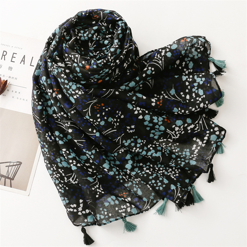 ITSFRIDAY GRIZELLE Scarf - Premium Pashmina Shawl Selendang Syal Pasmina Hijab Import Motif Clasic Navy Tassel