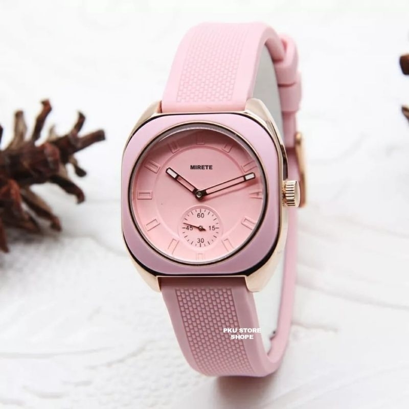 MIRETE !! Jam Tangan Wanita original strap Silikon Water Resistan Terbaru Kasual Quartz Analog Mewah Elgan Sporty Fashion Cewek Free Batrai Cadangan