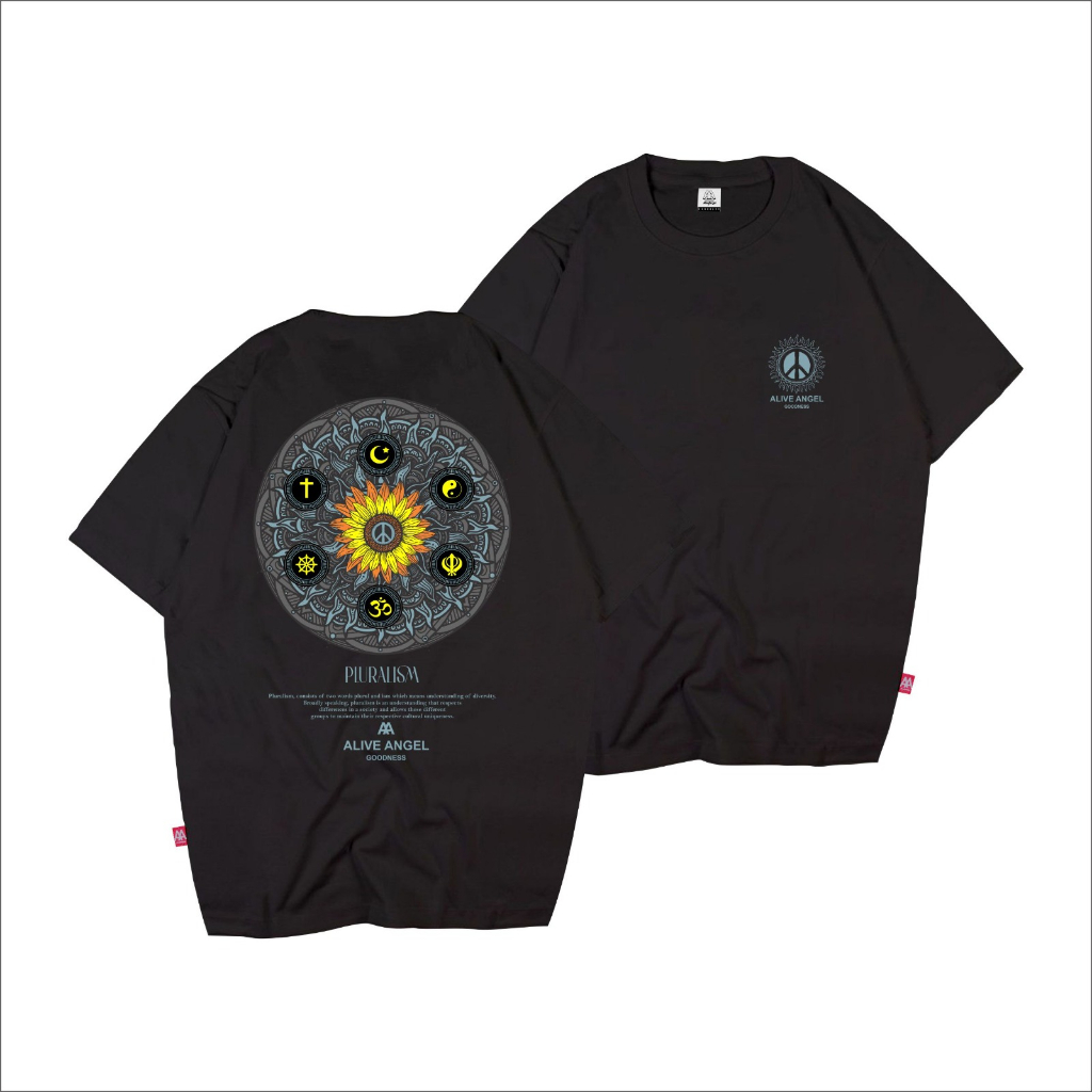KAOS DISTRO PLURALISME / PRIA & WANITA / UNISEX / TSHIRT STREETWEAR / SUN FLOWER / PEACE / BLACK TEE