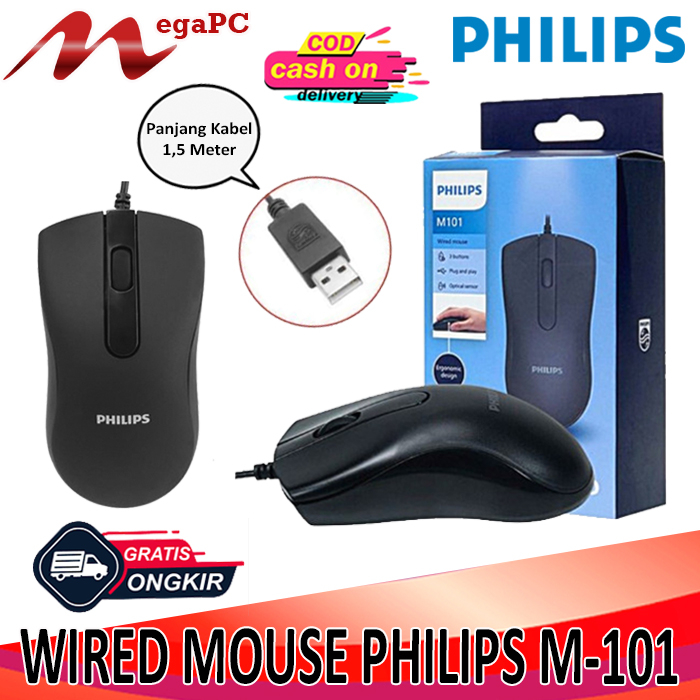 Mouse Philips M-101 Wired USB 1000DPI Ergonomic Design