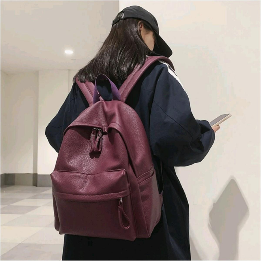 Tas Ransel Backpack Kulit Sintetis Tebal Gendong Punggung Branded Multifungsi Pria Wanita Cewek Cowok Remaja Dewasa Unisex Sekolah SMA SD Fashion Korea Kantor Kekinian Murah