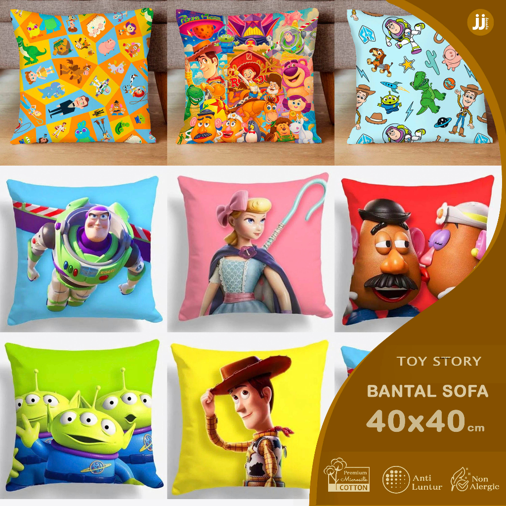 BANTAL SOFA PRINT MOTIF KARAKTER TOY STORY WOODY / BUZZ / BO PEEP / POTATO HEAD / ALIEN 40X40 CM