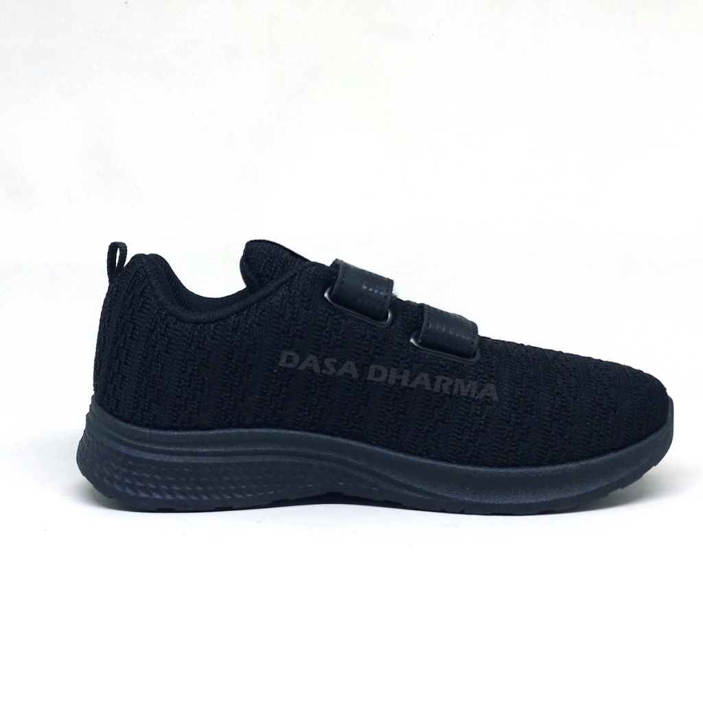 Sepatu New Era Daniel 01 V Prepet Sekolah Anak SD Sneakers Perekat Hitam Polos Size 34 - 37